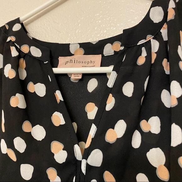 PHILOSOPHY black print Sheer Flowy Blouse Top cuffed sleeves XS - Picture 6 of 11